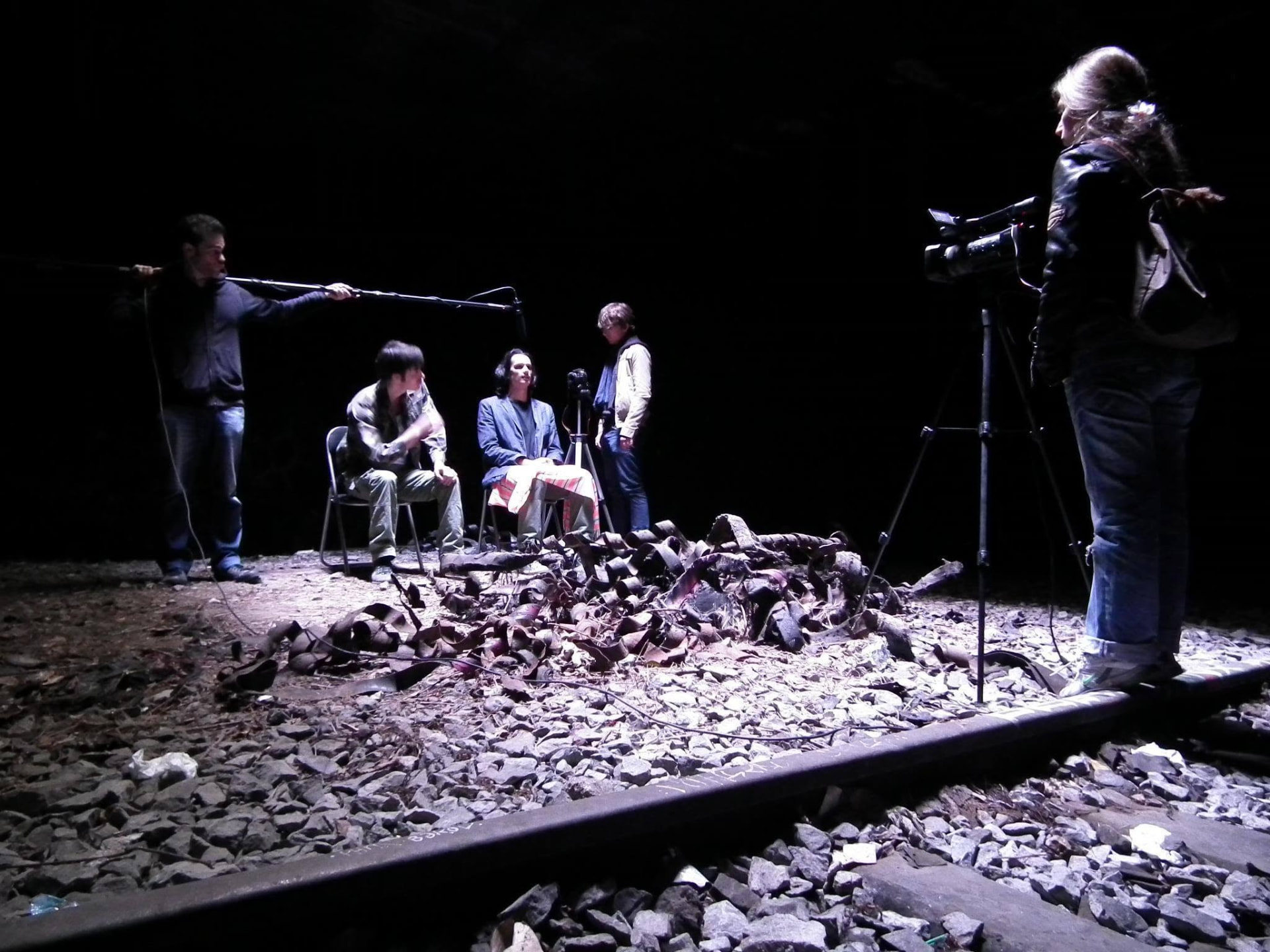 Elisabeth Theodorou filming on stage during the artistic process
